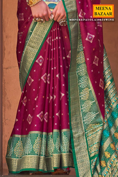 Wine Patola Silk Zari Woven Saree