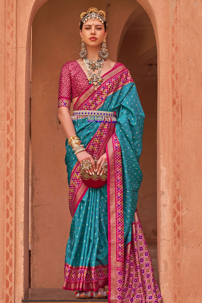 Firozi Patola Silk Zari Woven Saree