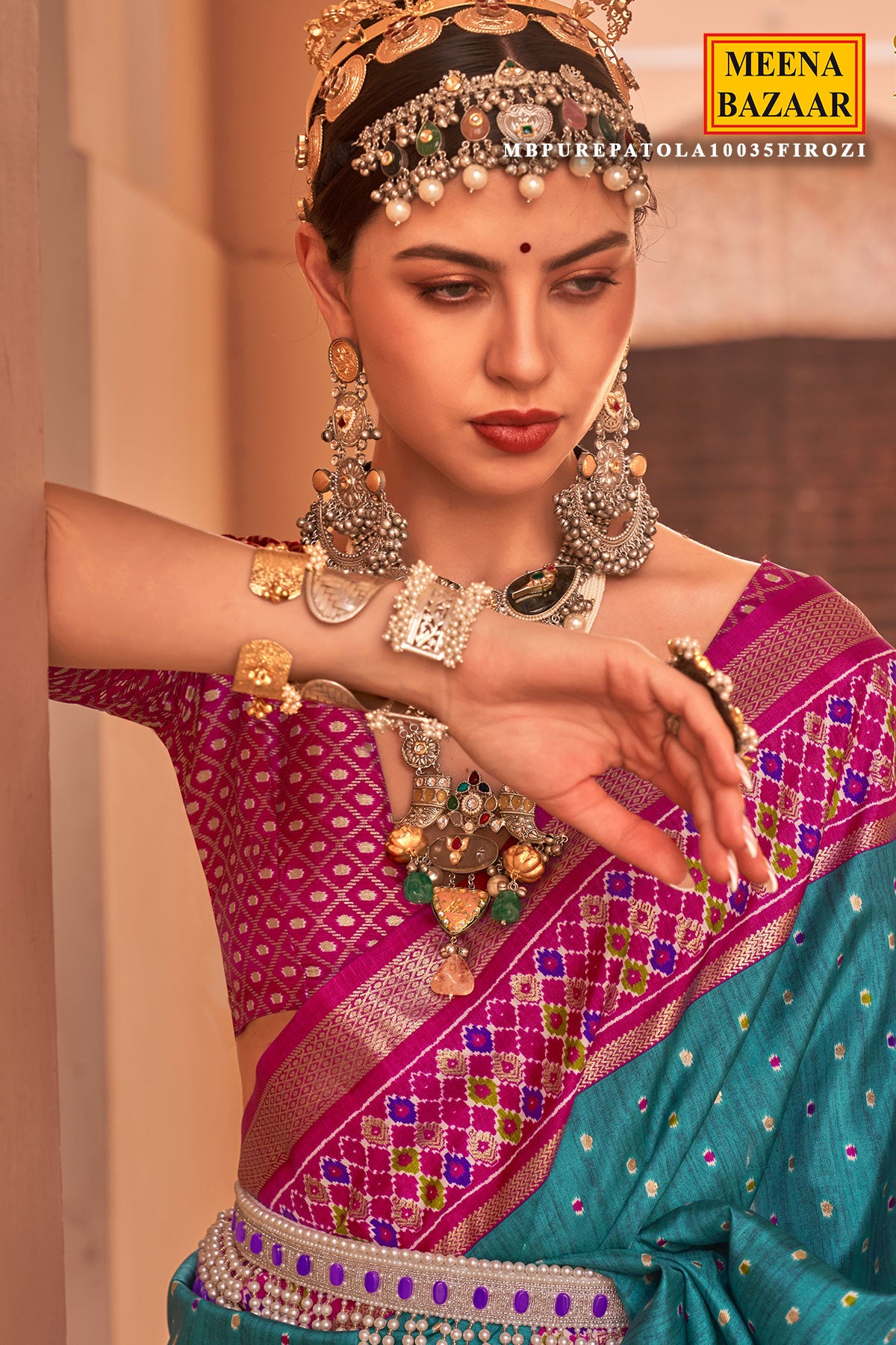 Firozi Patola Silk Zari Woven Saree