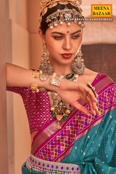 Firozi Patola Silk Zari Woven Saree