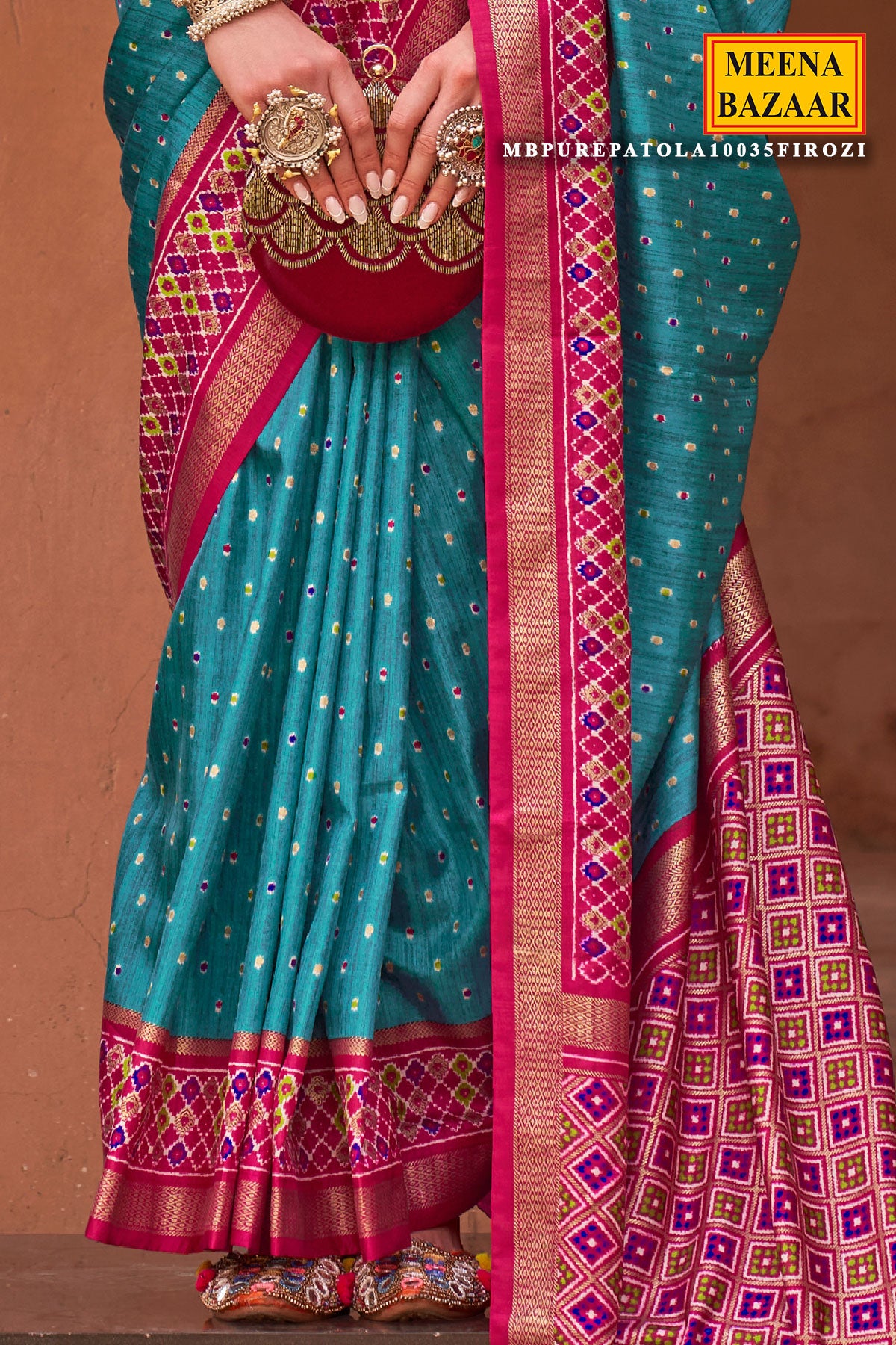 Firozi Patola Silk Zari Woven Saree