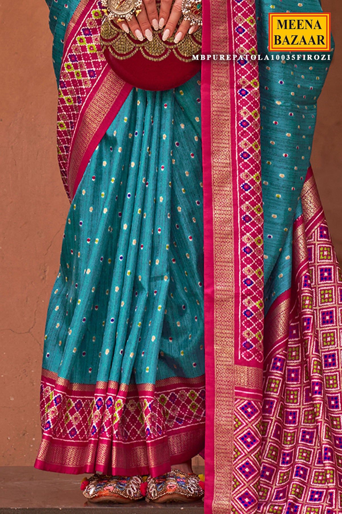 Firozi Patola Silk Zari Woven Saree