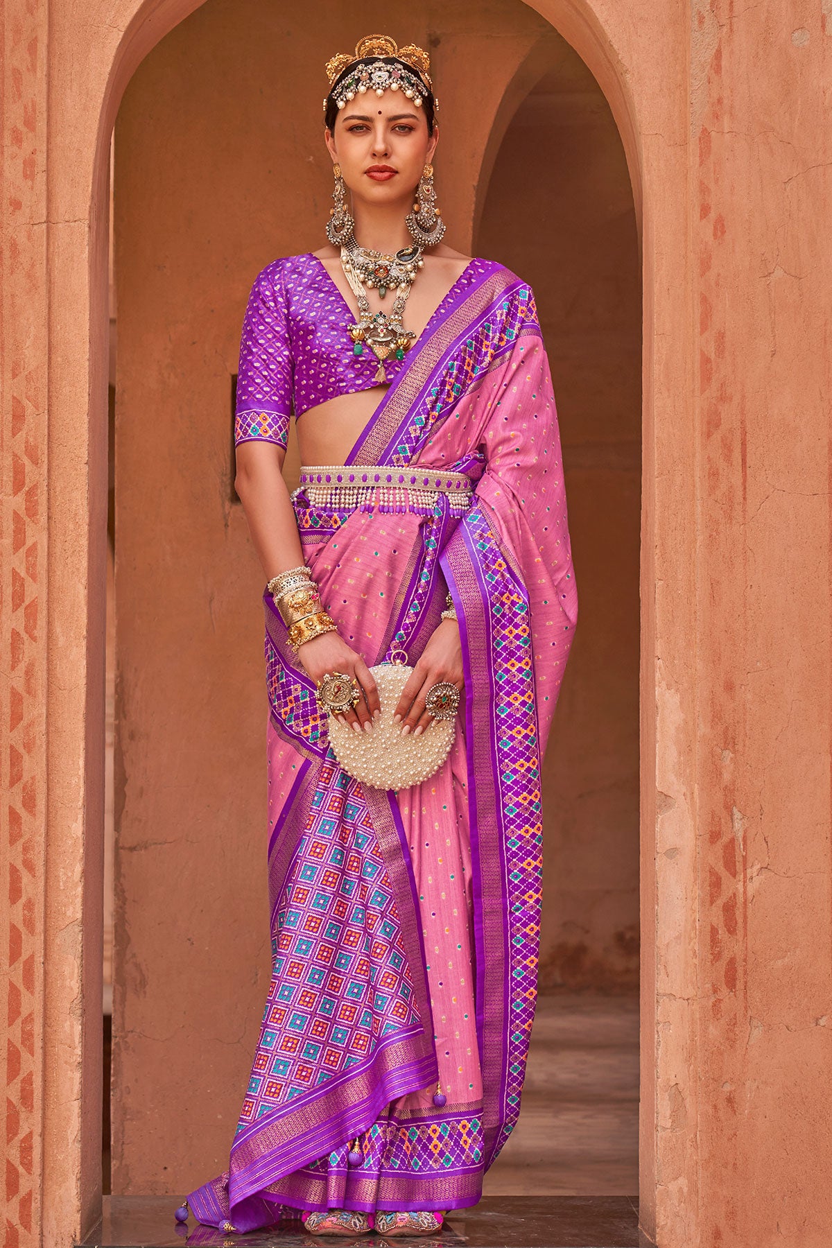 Pink Patola Silk Zari Woven Saree