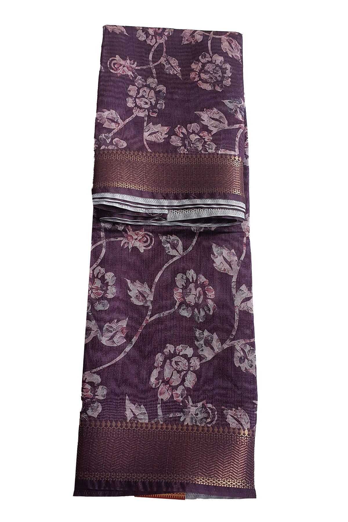 Wine Cotton Floral Printed Saree