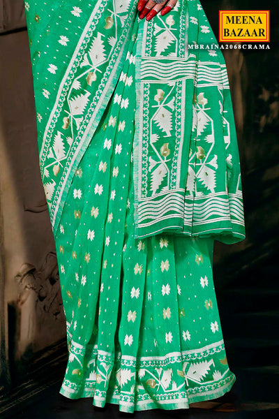 Rama Cotton Floral Woven Saree