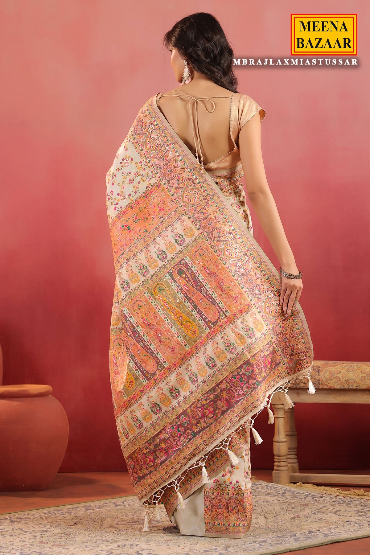 Floral Printed Tussar Silk Saree Lightweight & Festive