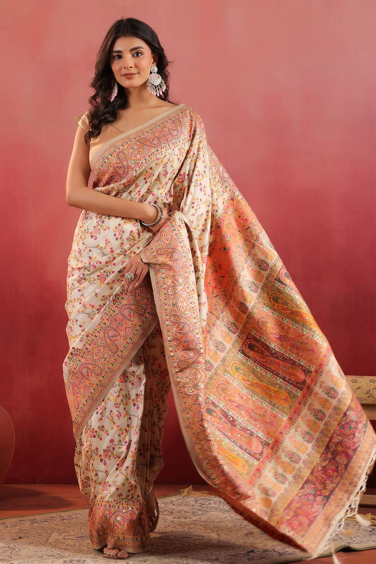 Floral Printed Tussar Silk Saree Lightweight & Festive