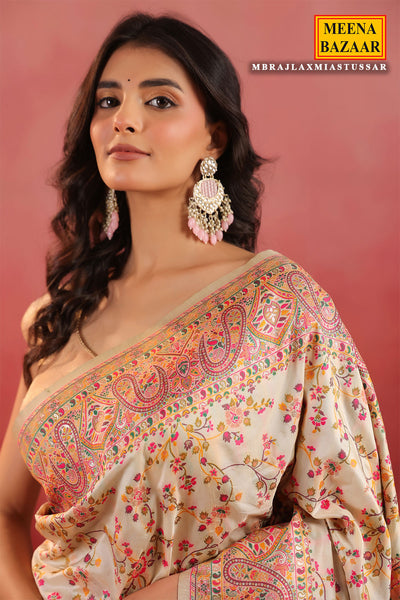 Floral Printed Tussar Silk Saree Lightweight & Festive