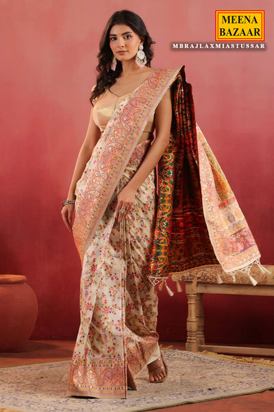 Floral Printed Tussar Silk Saree Lightweight & Festive