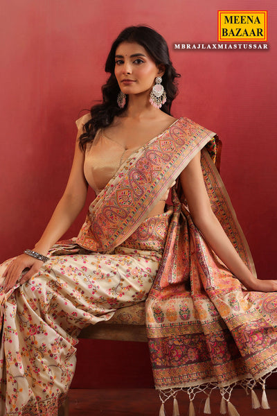 Floral Printed Tussar Silk Saree Lightweight & Festive