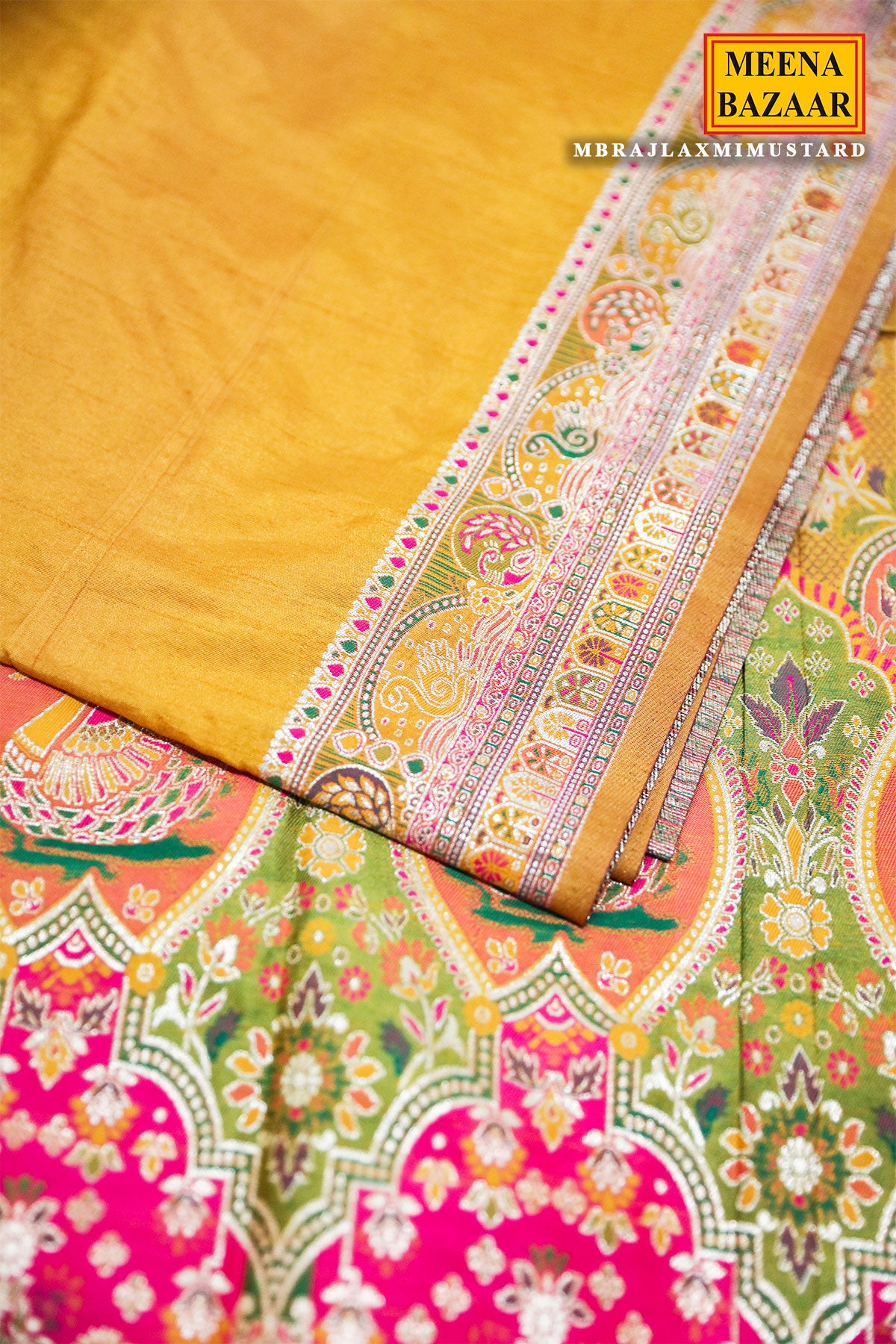 Radiant Mustard Silk Saree with Antique Zari Border and Rich Pallu