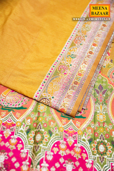 Radiant Mustard Silk Saree with Antique Zari Border and Rich Pallu
