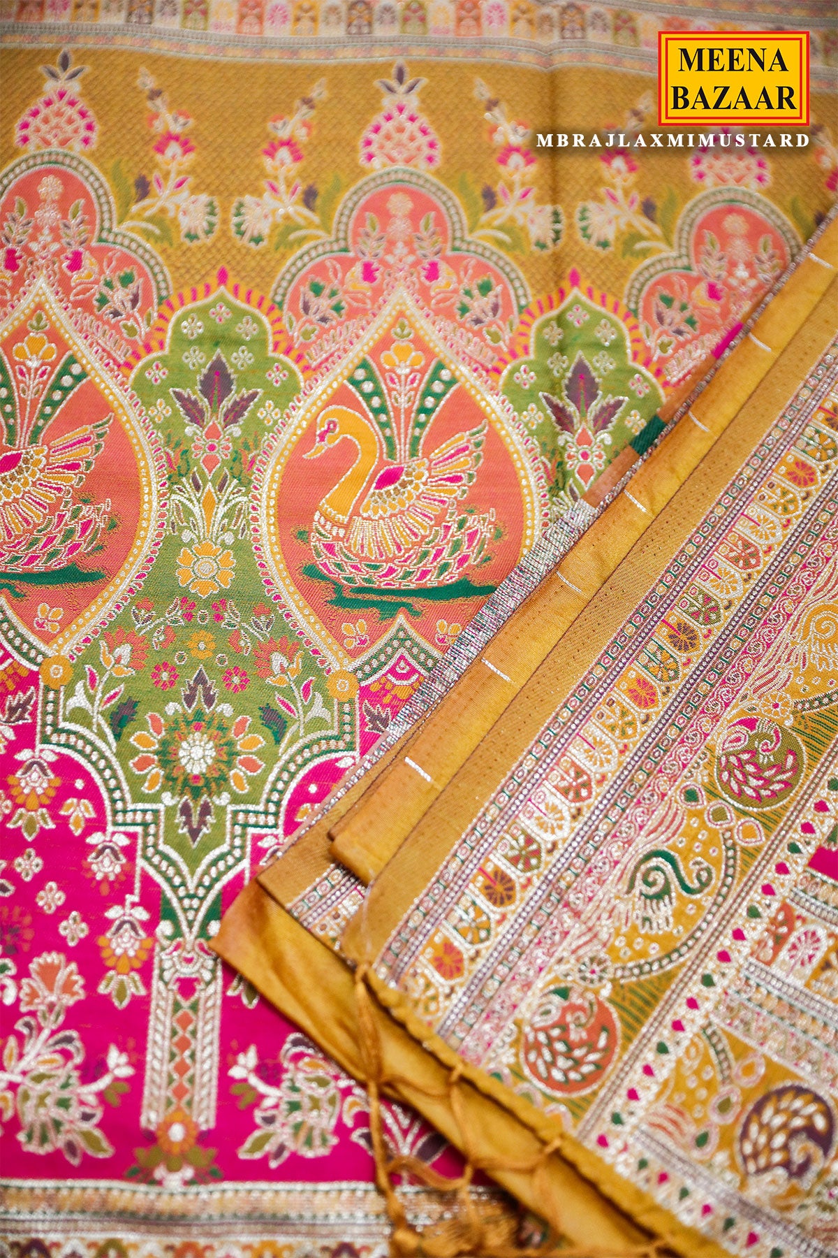 Radiant Mustard Silk Saree with Antique Zari Border and Rich Pallu