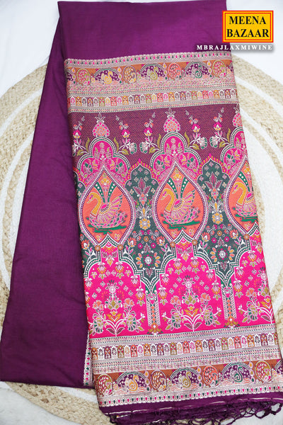 Wine Silk Saree with Antique Zari Border and Rich Pallu