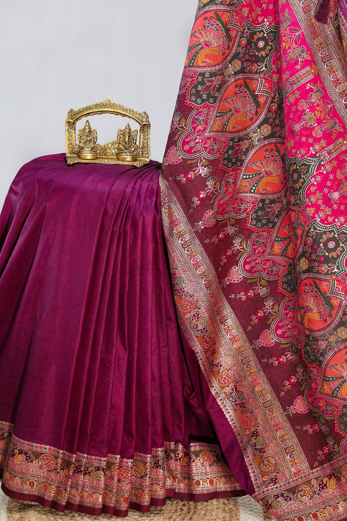 Wine Silk Saree with Antique Zari Border and Rich Pallu