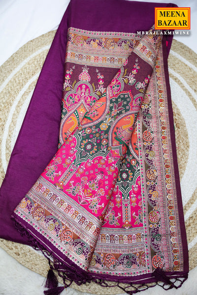 Wine Silk Saree with Antique Zari Border and Rich Pallu