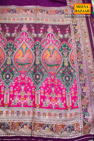 Wine Silk Saree with Antique Zari Border and Rich Pallu