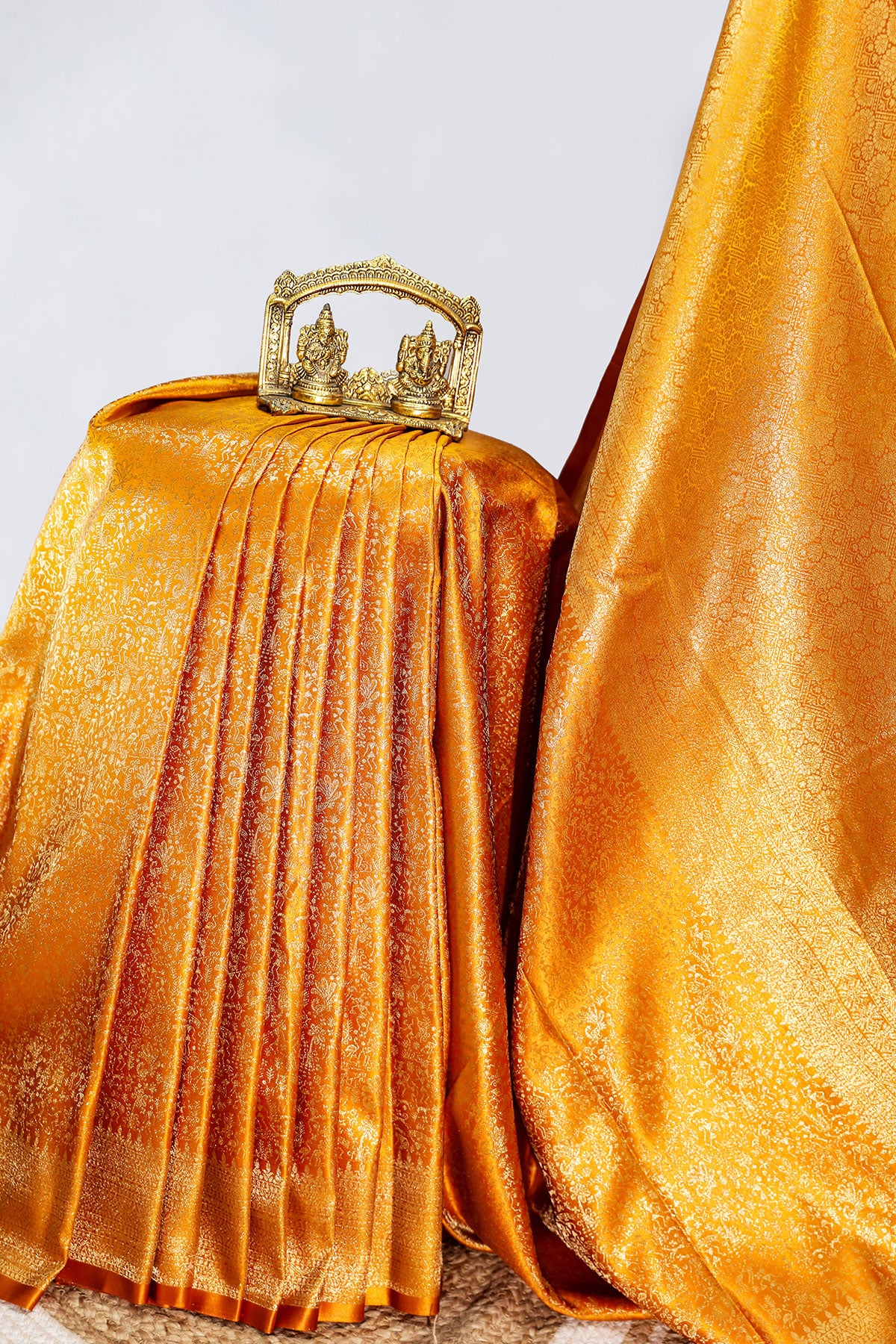 Regal Mustard Kanchipuram Silk Saree with Contrast Zari Border