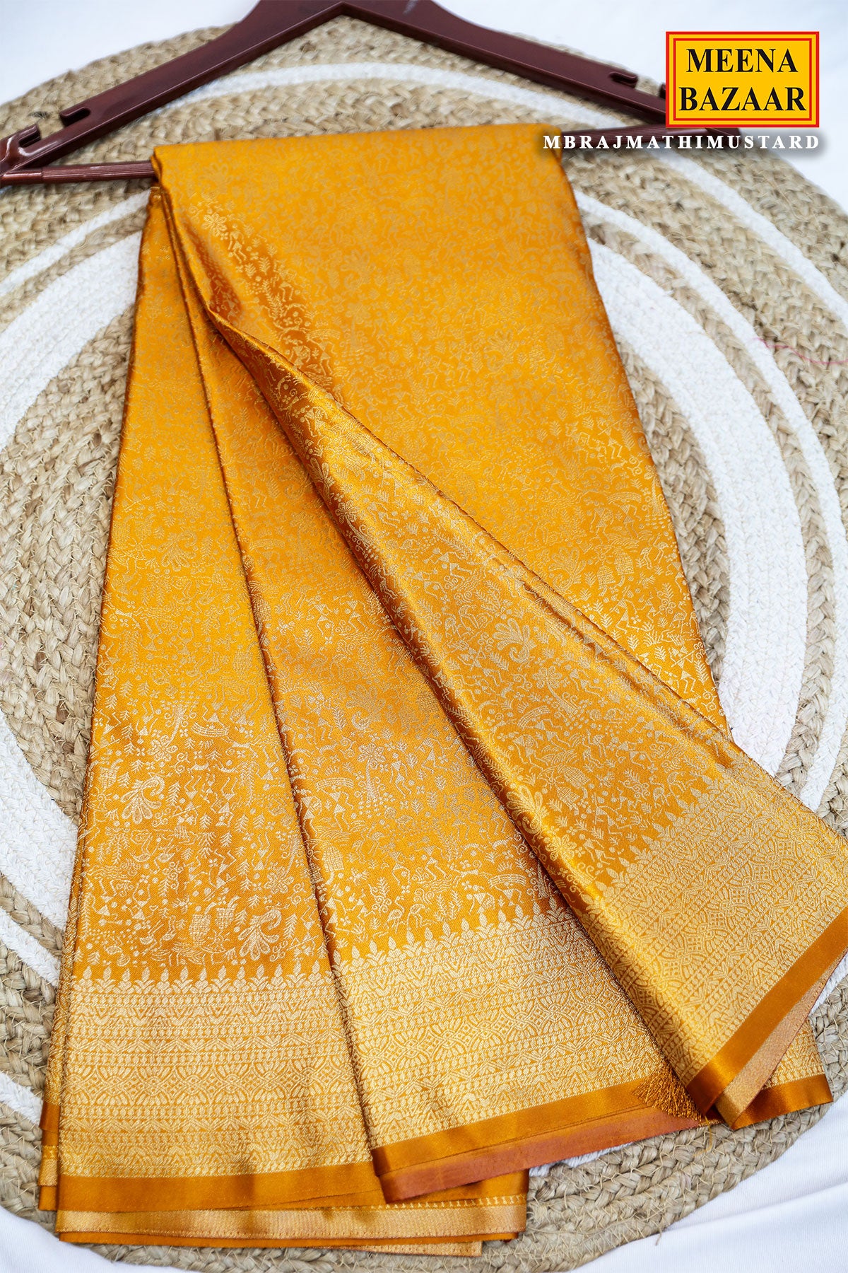 Regal Mustard Kanchipuram Silk Saree with Contrast Zari Border