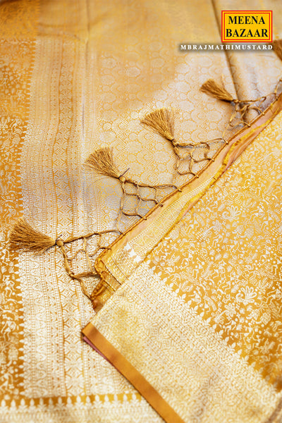Regal Mustard Kanchipuram Silk Saree with Contrast Zari Border