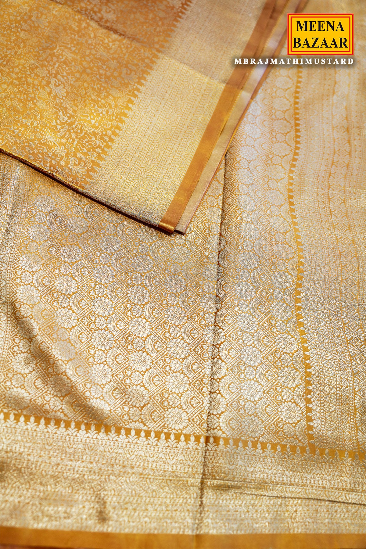 Regal Mustard Kanchipuram Silk Saree with Contrast Zari Border