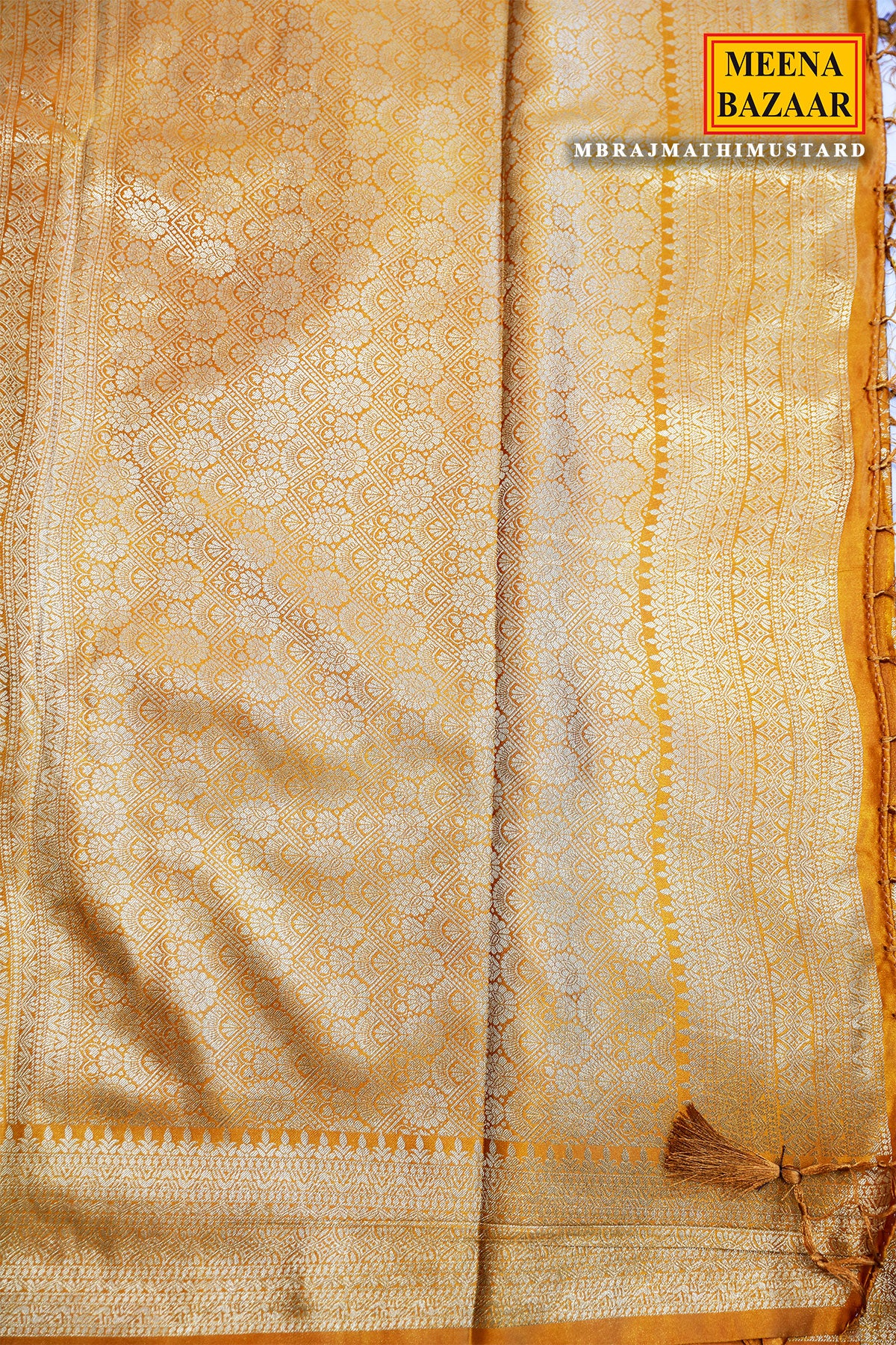 Regal Mustard Kanchipuram Silk Saree with Contrast Zari Border