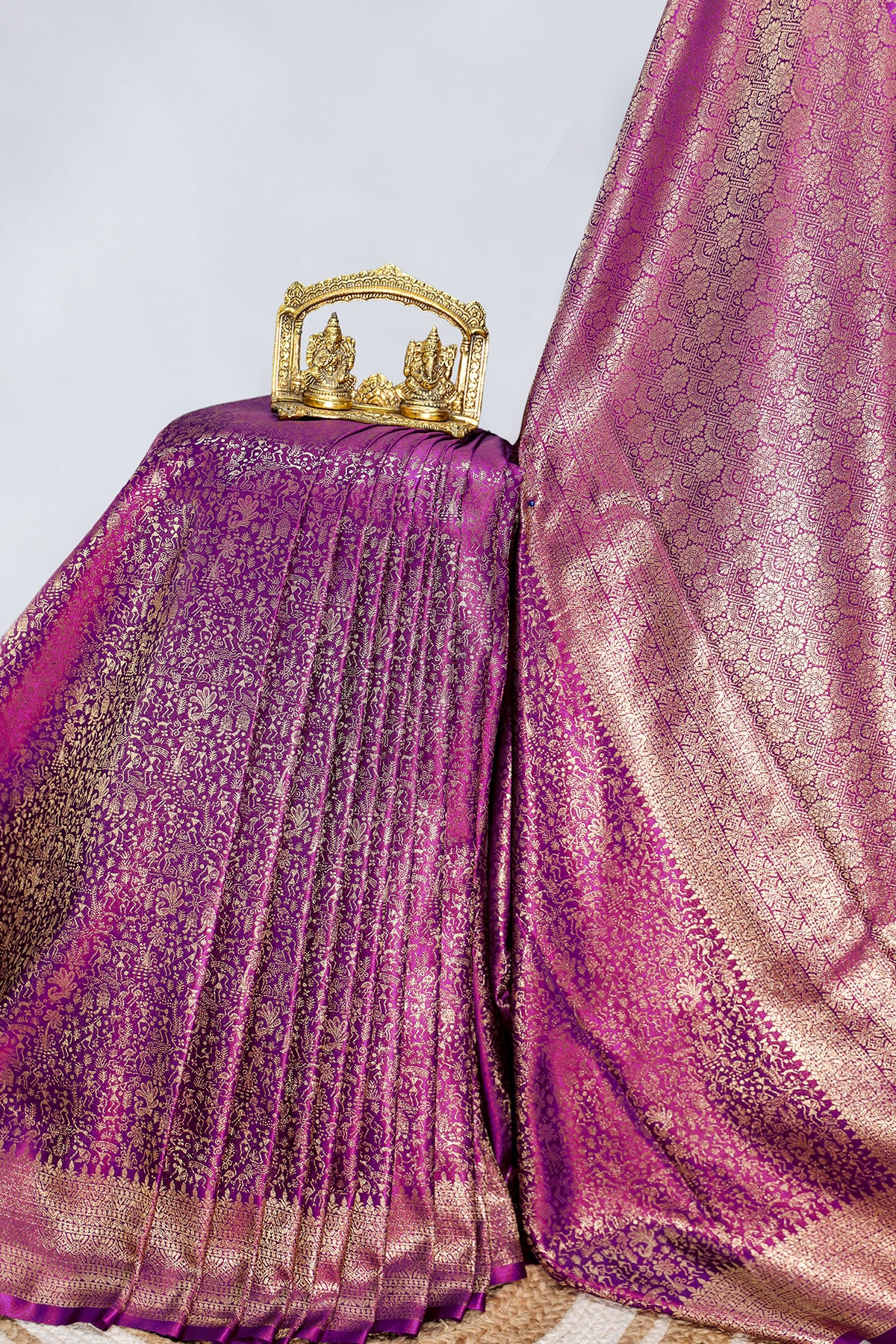 Wine Banarasi Silk Saree with Antique Gold Zari Brocade