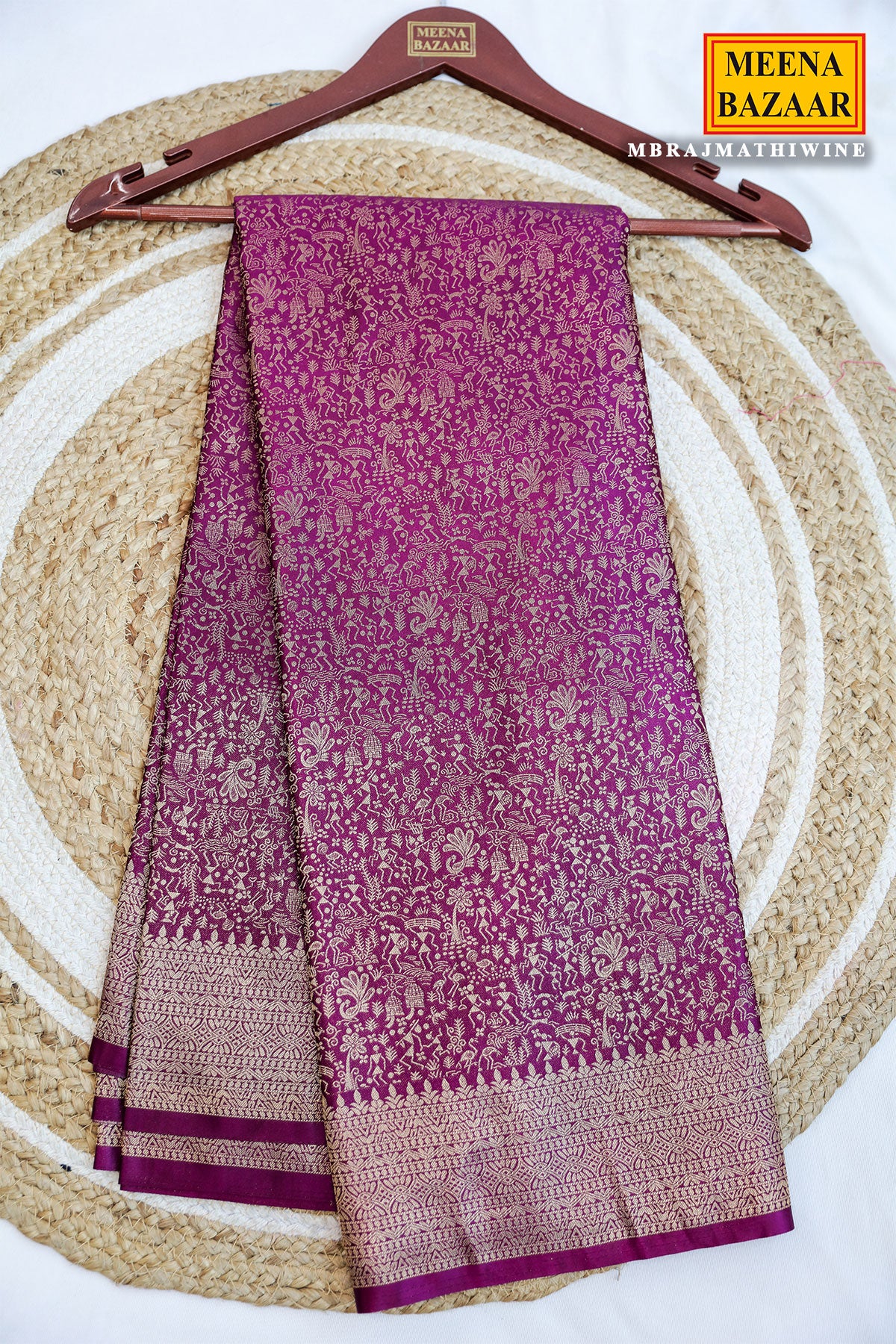 Wine Banarasi Silk Saree with Antique Gold Zari Brocade