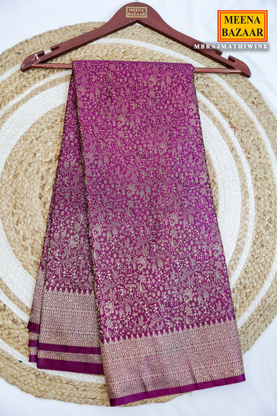 Wine Banarasi Silk Saree with Antique Gold Zari Brocade