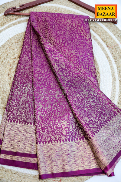 Wine Banarasi Silk Saree with Antique Gold Zari Brocade