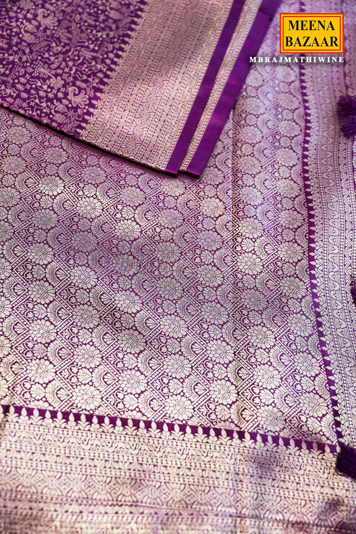 Wine Banarasi Silk Saree with Antique Gold Zari Brocade