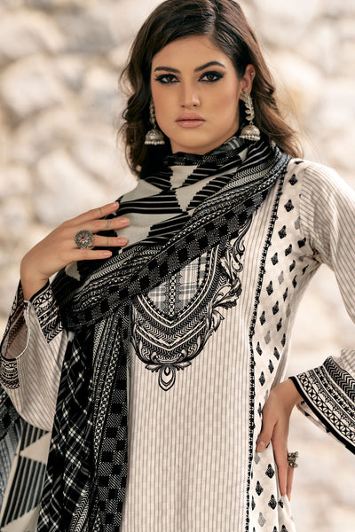 White And Black Viscose Pashmina Printed Suit Set