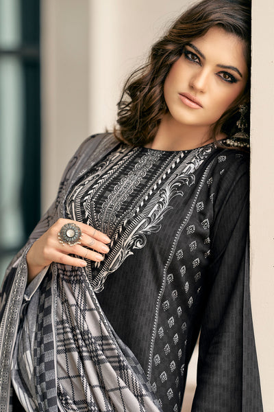 Black Viscose Pashmina Printed Suit Set