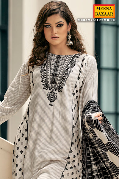 White Viscose Pashmina Printed Suit Set