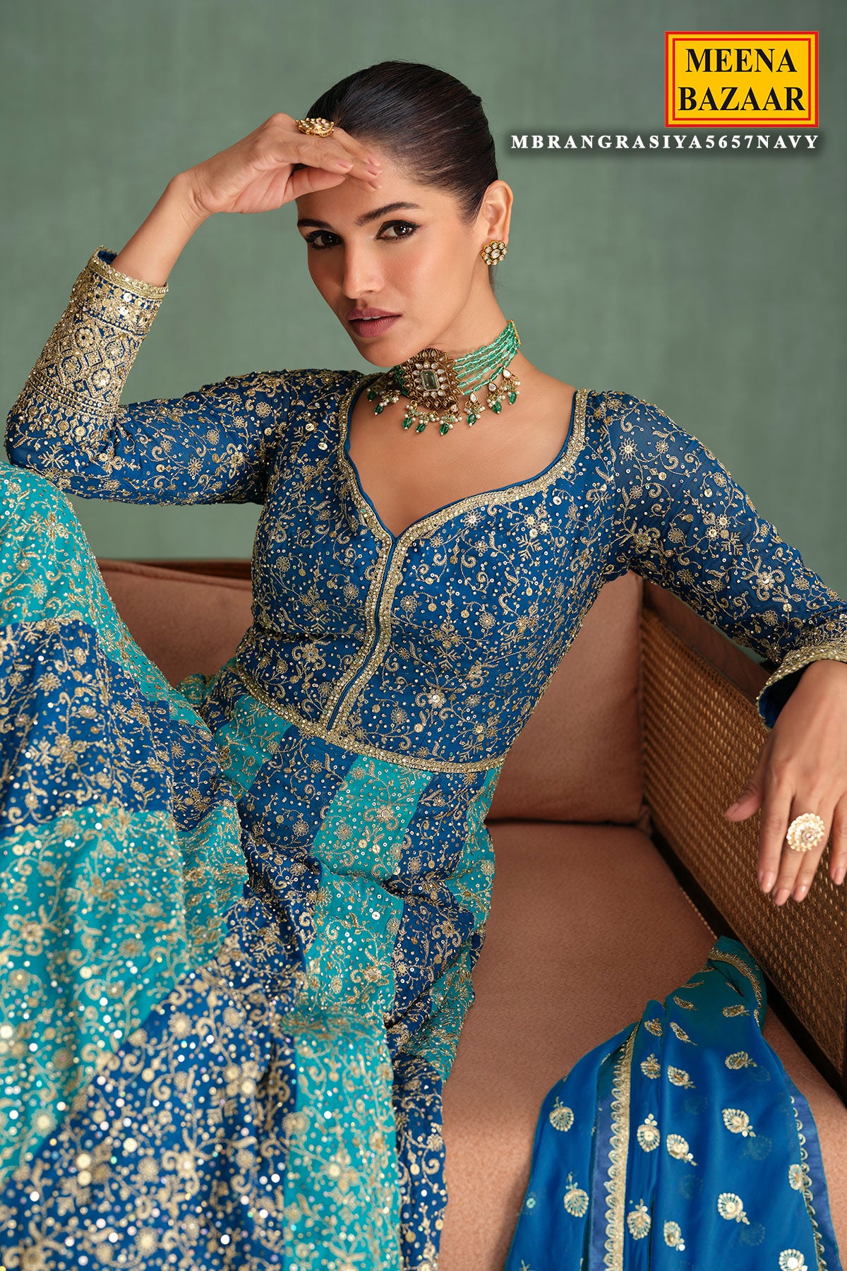 Navy Heavy Embroidered Anarkali Set