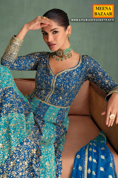 Navy Heavy Embroidered Anarkali Set