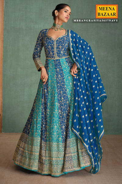 Navy Heavy Embroidered Anarkali Set