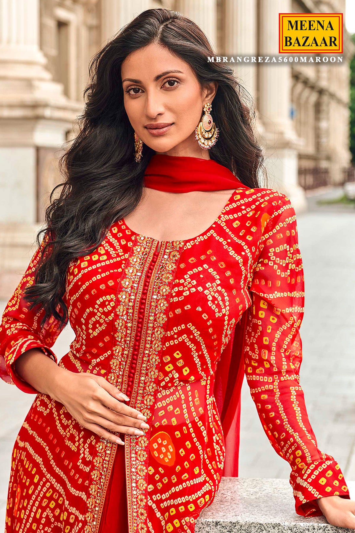 Maroon Silk Ready Made Suit with Elegant Neck Embroidery