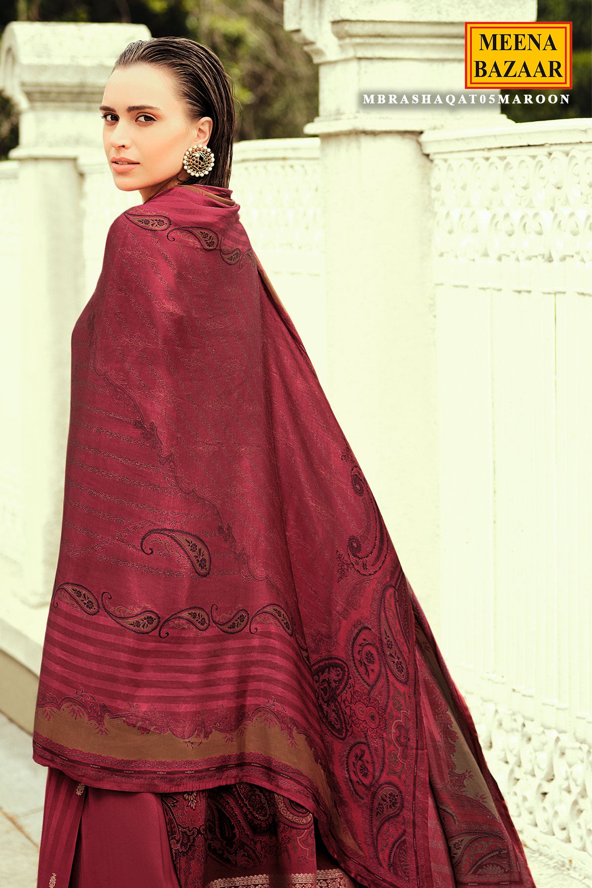 Maroon Silk Woven Embroidered Suit Set