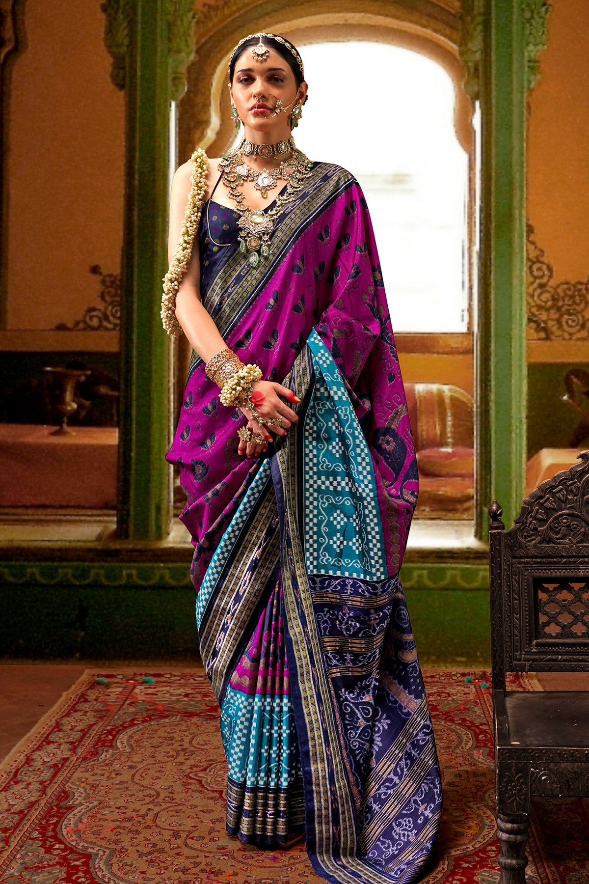 Rani Silk Zari Weaving Printed Saree