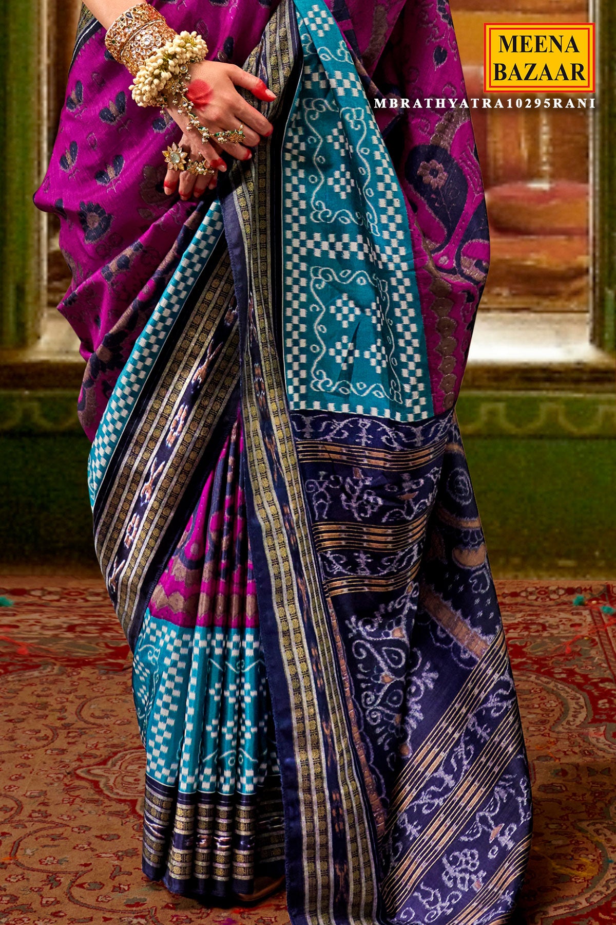 Rani Silk Zari Weaving Printed Saree