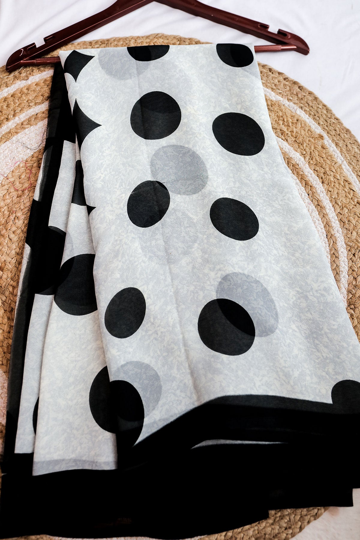 Cream Georgette Polka Dot Printed Saree