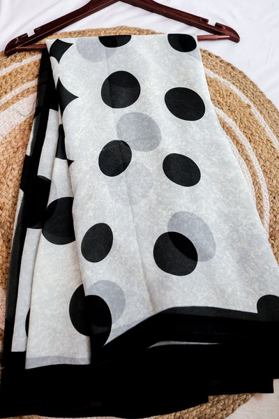 Cream Georgette Polka Dot Printed Saree