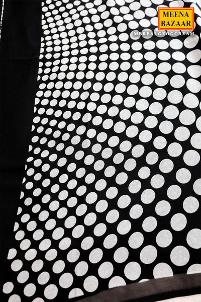 Cream Georgette Polka Dot Printed Saree