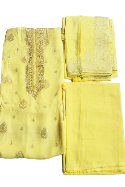 Mustard Chinon Zari Sequin Embroidered Suit Set