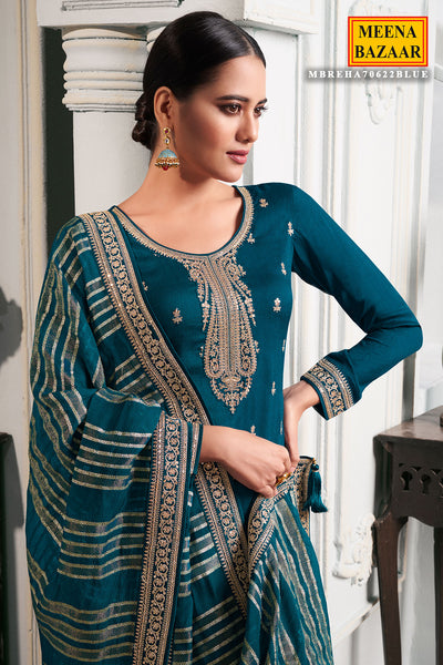 Teal Blue Silk Georgette Zari And Sequins Embroidered Suit Set