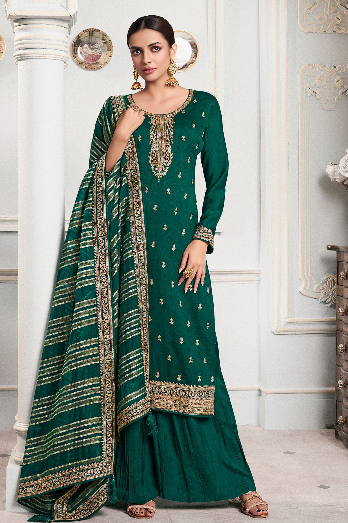 Rama Silk Georgette Zari And Sequins Embroidered Suit Set