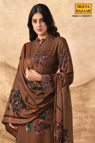 Brown Muslin Sequin Embroidered Suit Set