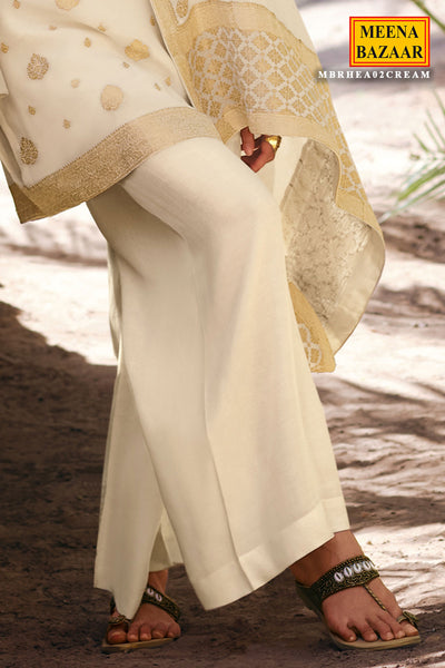 Cream Chinon Zari Sequin Embroidered Suit Set