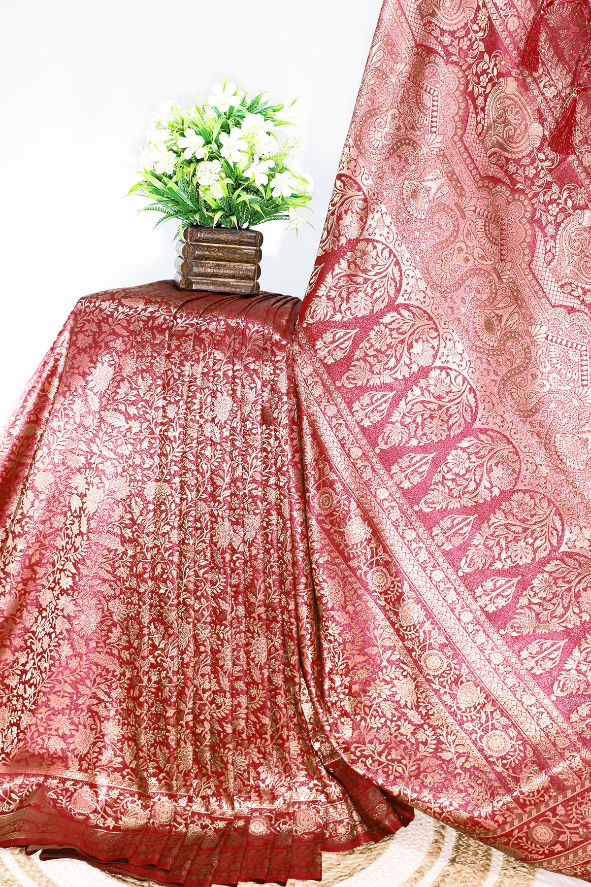 Maroon South Silk Floral Zari Woven Saree